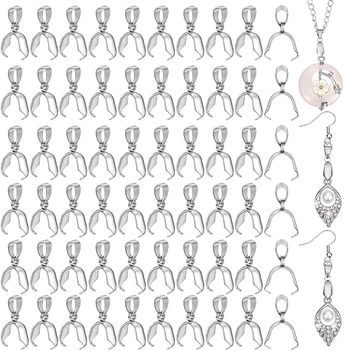 PH PandaHall Pinch Clip, 100 Pieces 304 Stainless Steel Pinch Clip Bail Clasp by PHPandaHall
