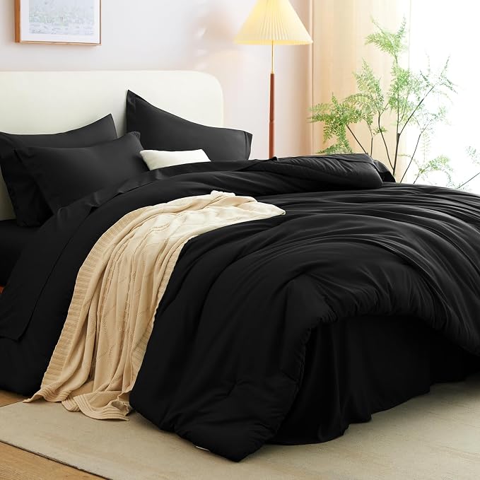 CozyLux King Comforter Set Black, 7 Pieces Bed in a Bag Soft Bedding Comforter - Image 7
