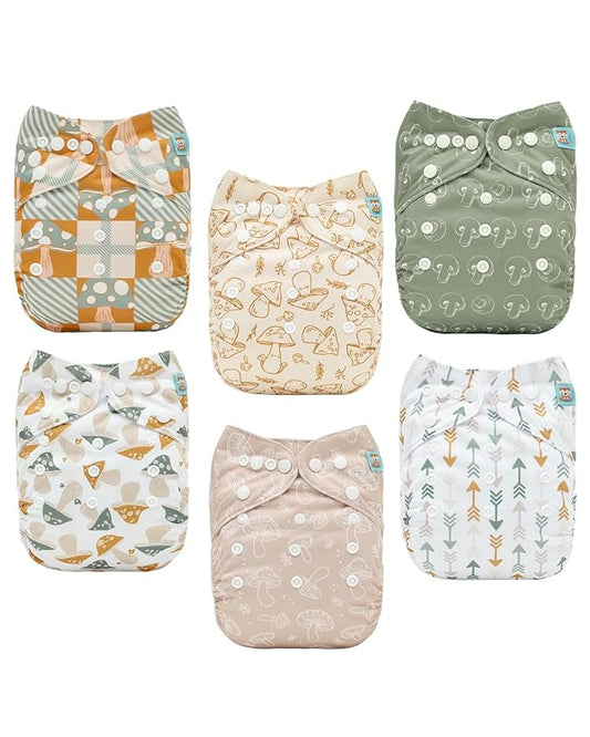 ALVABABY Baby Cloth Diapers 6 Pack with 12 Inserts Cloth Diaper Covers Adjustable Washable Reusable for Baby Girls and Boys 6DM128A
