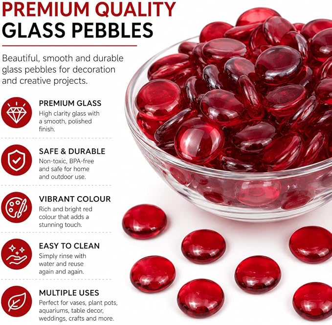 ARSUK 2LB Red Glass Pebbles for Vase Fillers, Aquarium Gravel, Decorative - Image 6