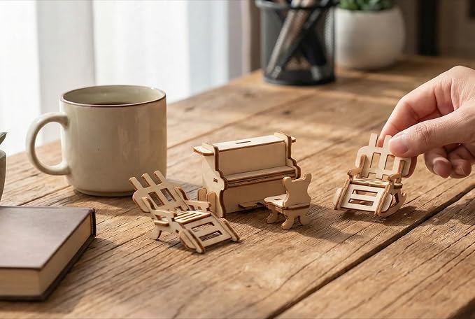 BOHS 34-Piece Dollhouse Furniture Set -1/24 Scale, Laser Cut Wooden 3D Puzzles - Image 6