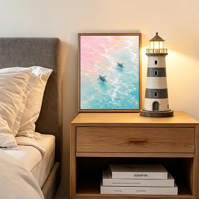 Framed Pastel Sea Turtle Canvas Wall Art Dreamy Pink Turquoise Ocean Turtle - Image 8