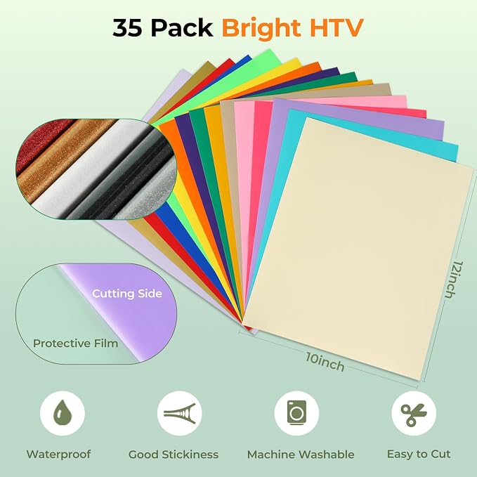 HTVRONT HTV Heat Transfer Vinyl, 35 Pack, 29 Assorted Colors | 12"x10" - Image 5