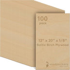 Baltic Birch Plywood, 3 mm 1/8 x 12 x 20 Inch Craft Wood, Box of 100 B/BB Grade by Woodpeckers