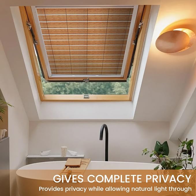 DKTIE Wooden Blinds Pattern Decorative Window Privacy Film, Sun Blocking Heat - Image 3