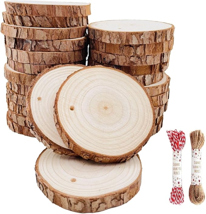 Unfinished Natural Wood Slices 30Pcs 2.75-3.1 inch Wood Coaster Pieces Craft by WilliamCraftCalifornia