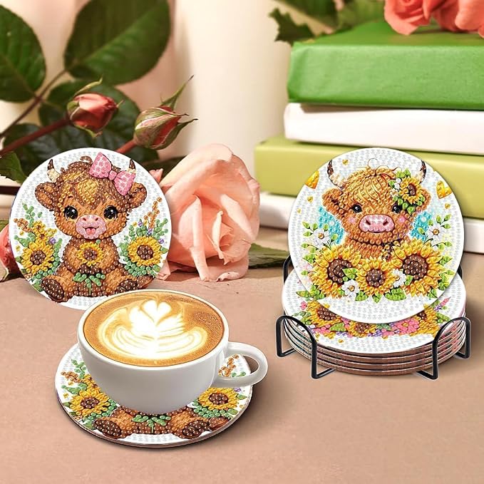 8 Pcs Cow Diamond Painting Coasters - Image 2
