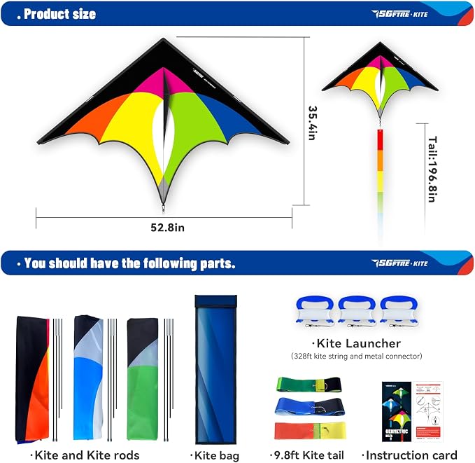 3-Piece Set Delta Kite for Easy to Fly Large Kite for Kids and Adults - Image 3