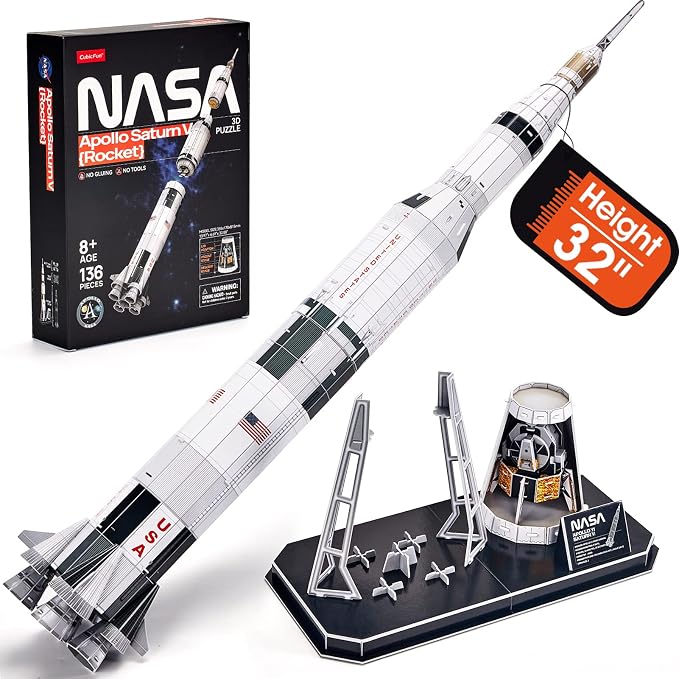 CubicFun NASA Apollo Saturn V 3D Rocket Puzzle Kit, 136 Pieces, Ages 8+ by CubicFun
