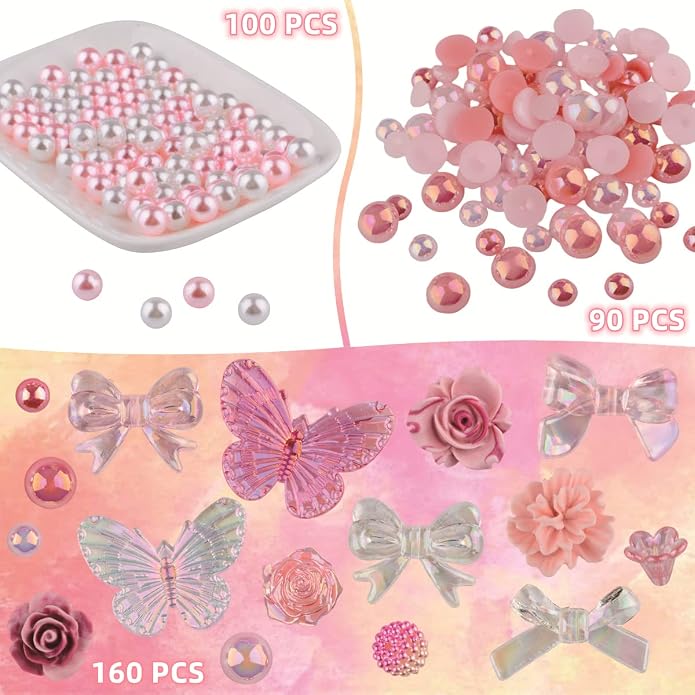 350 Pieces 3D Resin ABS Colorful Rose Flower Bows Butterfly Charms - Image 3
