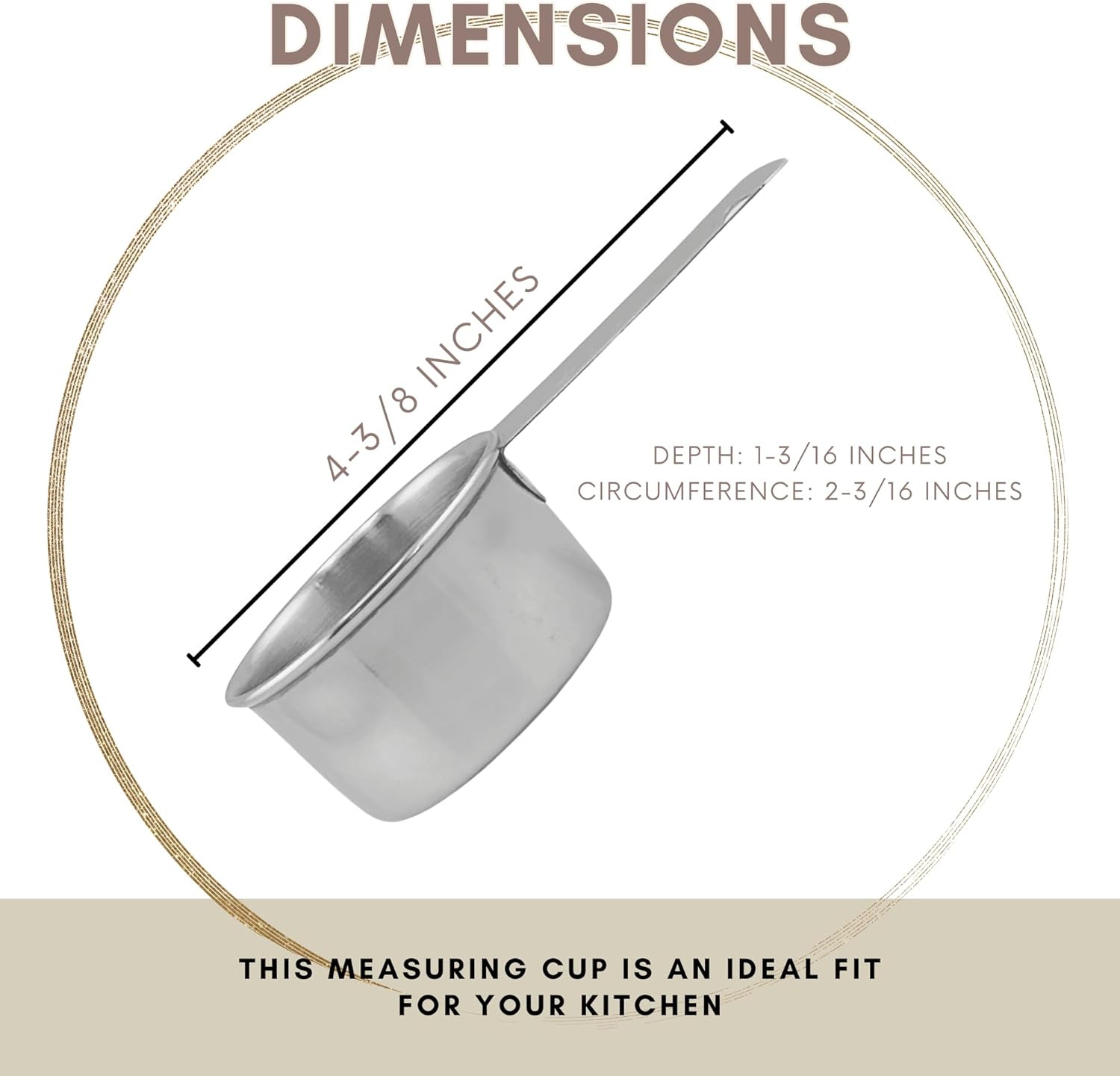 1/4 Cup Stainless Steel Measuring Cup | Sturdy Metal 60 ml | 60 cc | 2 oz | Single Cup for Wet and Dry Ingredients | Great for use as 1/4 Cup Dog Food Scoop - 4 PK