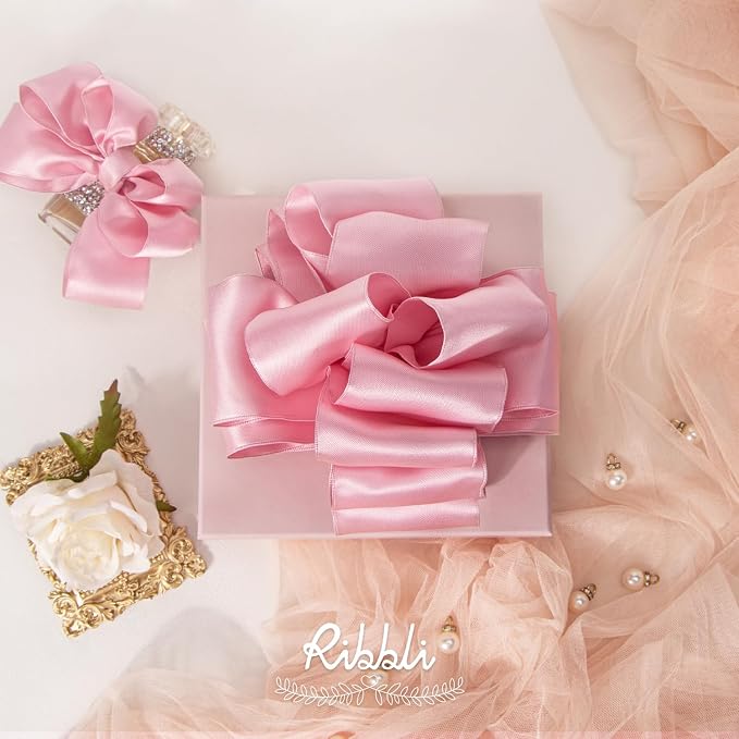 Ribbli Light Pink Double Faced Satin Wired Ribbon 2.5 Inch Pink Christmas Ribbon - Image 2