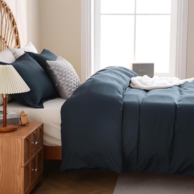JSD Navy Blue Duvet Cover Set Full Size, 3 Piece Duvet Cover - Image 7