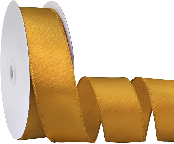 Antique Gold 1.5 Inch 25 Yards Satin Wired Ribbon by Simplegoal