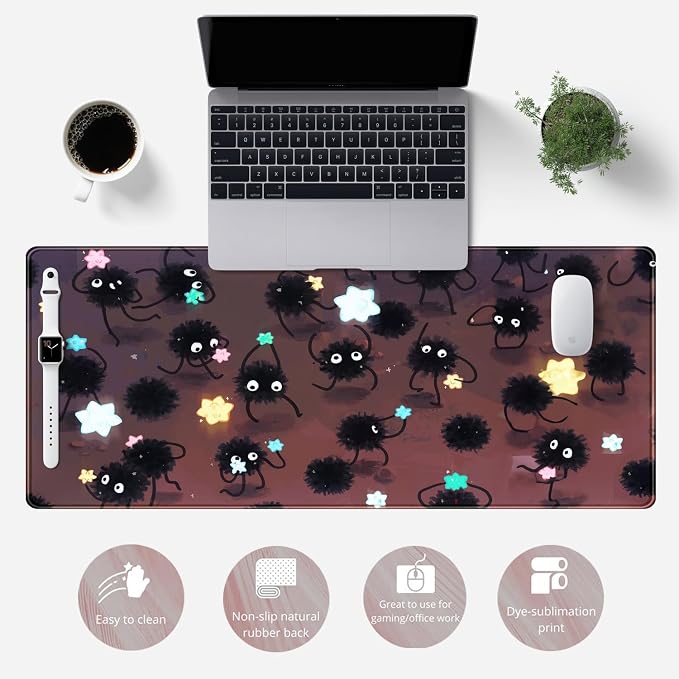 Desk Pad Anime Black Pom Poms Gaming Mouse Pad Large Star Designs Desk Office - Image 2