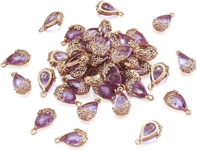FASHEWELRY 50Pcs Faceted Transparent Glass Teardrop Pendants Crystal Glass - Image 5