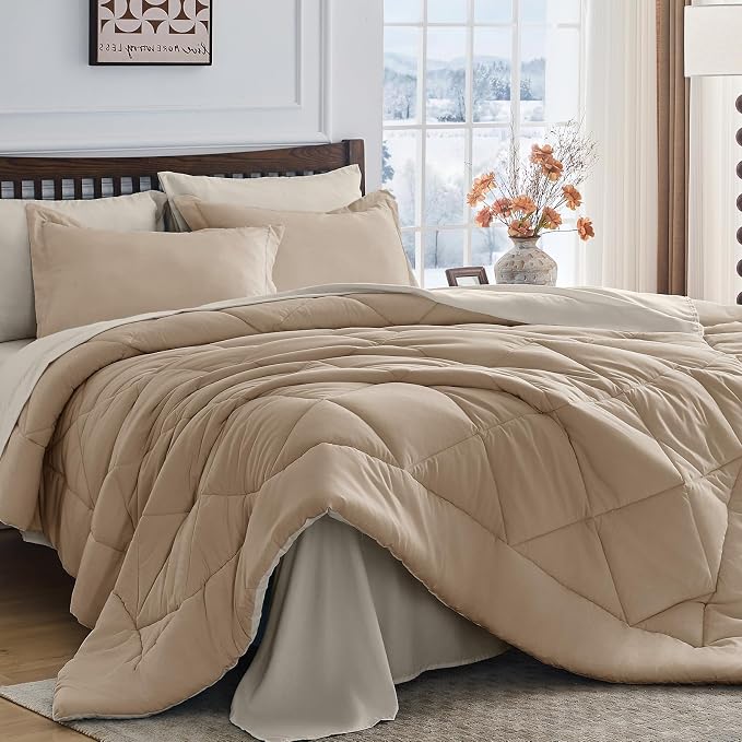 HEVUMYI Khaki & Linen Twin Comforter Set by HEVUMYI