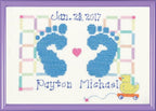 Janlynn Counted Cross Stitch Kit, Baby Feet Birth Announcement Blue, By the yard by Janlynn