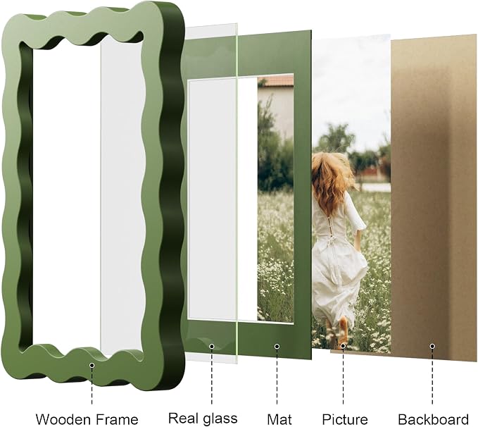 5x7 Picture Frame with Mat for 4x6, Wavy Edge Wooden Real Glass Photo Frame for - Image 6