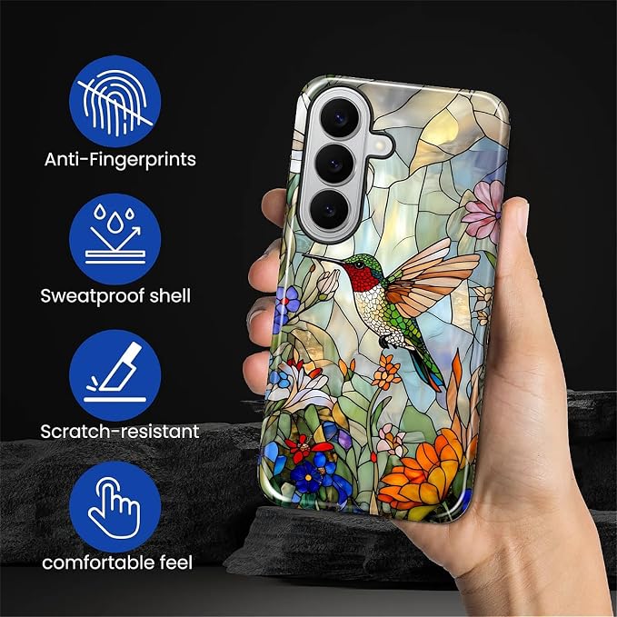 for Samsung Galaxy S26 Case, Hummingbird Wildflower Stained Glass Pattern - Image 5
