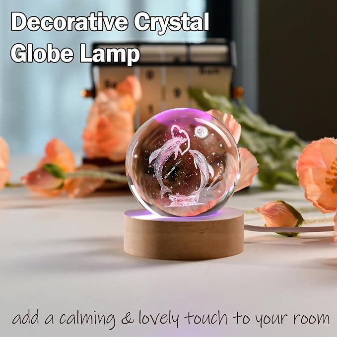 IFOLAINA Dolphin Gift for Mom Wife 3D Dolphins in Crystal Ball 60mm | Engraved - Image 2