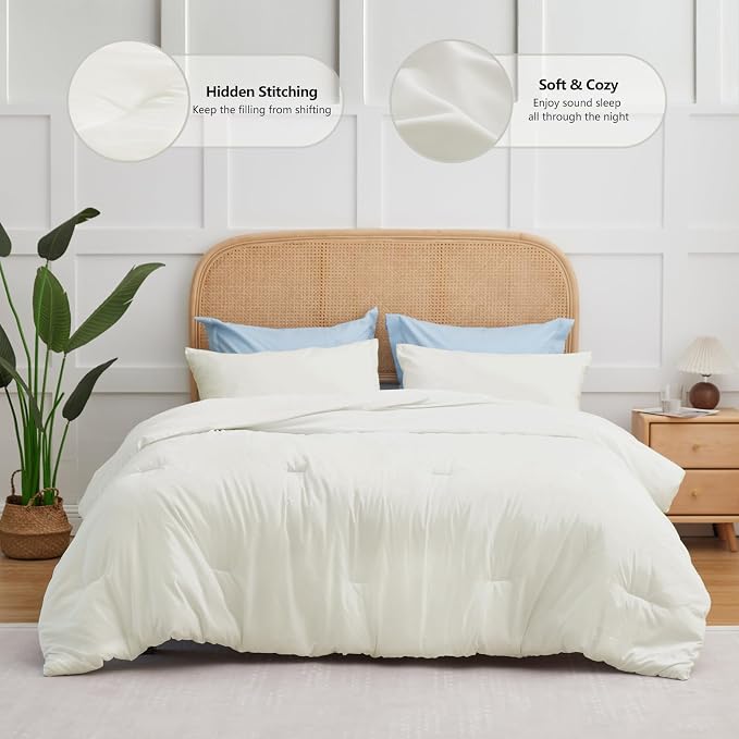 CozyLux King Size Comforter Set Ivory, 3 Pieces Solid Comforters King Size - Image 2