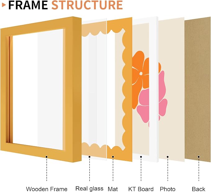 6x8 Picture Frame with Wavy Mat, Wooden Real Glass 6 x 8 Photo Frame - Image 5