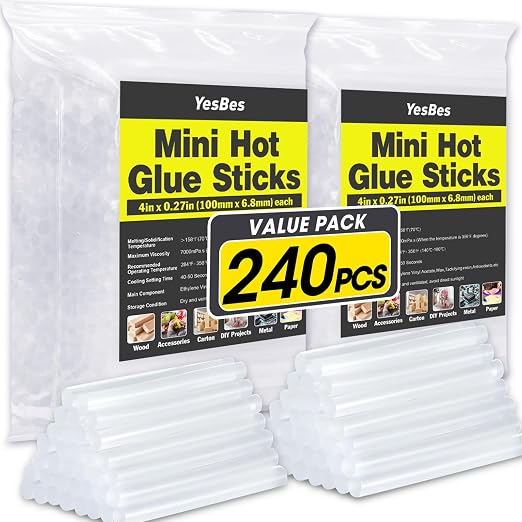 240 Pack Mini Hot Glue Sticks, Perfect Fit by YesBes
