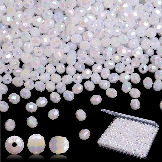 BONNY BOXX 1000pcs 6mm Acrylic Faceted Round Crystal Beads White AB Loose by BONNY+BOXX
