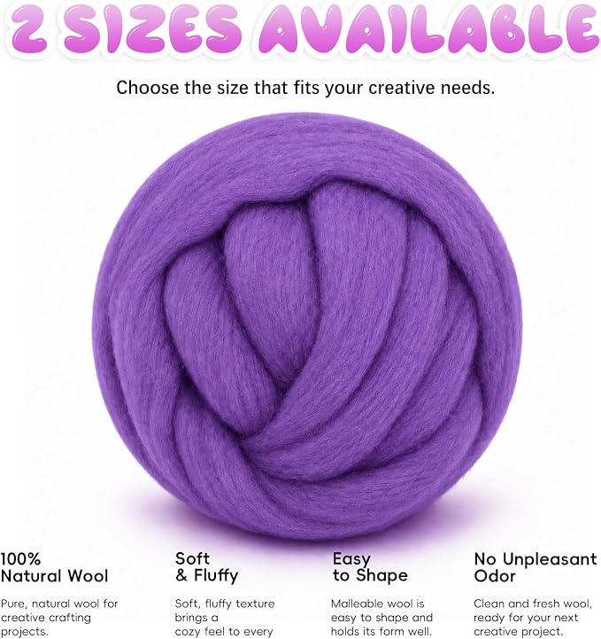 3.53oz Wool Roving: Needle Felting Wool White Roving Wool Felting Supplies Pure - Image 8