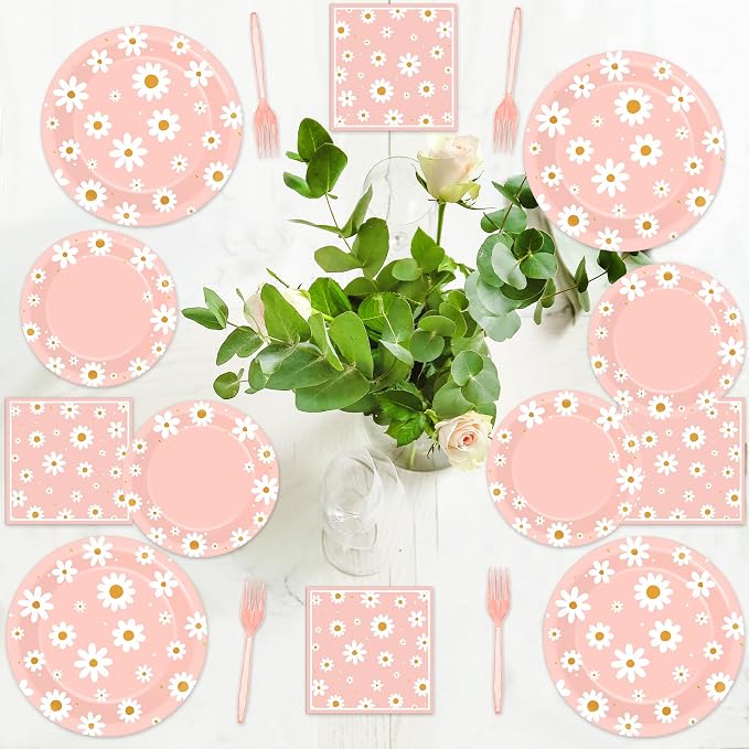 50 Guests Daisy Plates and Napkins Party Supplies Groovy Floral Party - Image 6