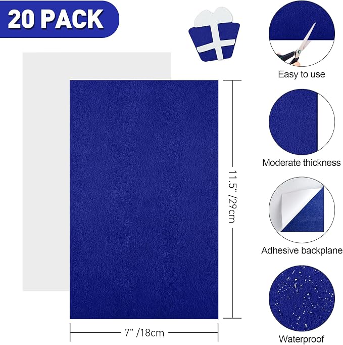 NACHLYNN 20Pcs Self Adhesive Felt Fabric Sheets 7"x11.5" /18x29cm Sticky Back - Image 2