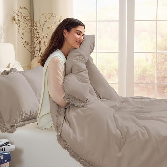 Andency King Size Comforter Set Khaki, 3 Pieces Boho Soft Lightweight Bedding - Image 5