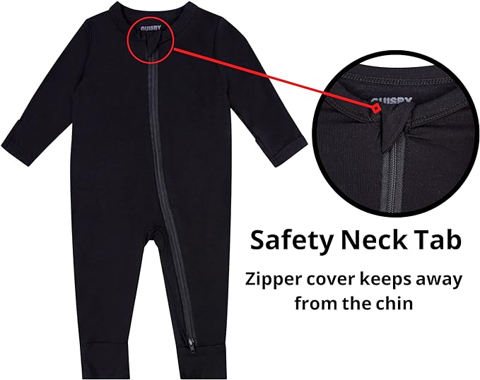 GUISBY Baby Pajamas with Mitten Cuffs - 3Pcs Girls Boys 2 Way Zipper Long Sleeve Rayon Sleepers