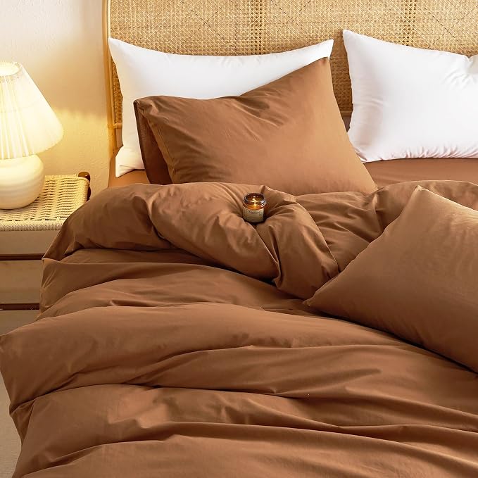 Wake In Cloud - Cotton Duvet Cover Set, King Size, Caramel Terracotta, 100% - Image 5