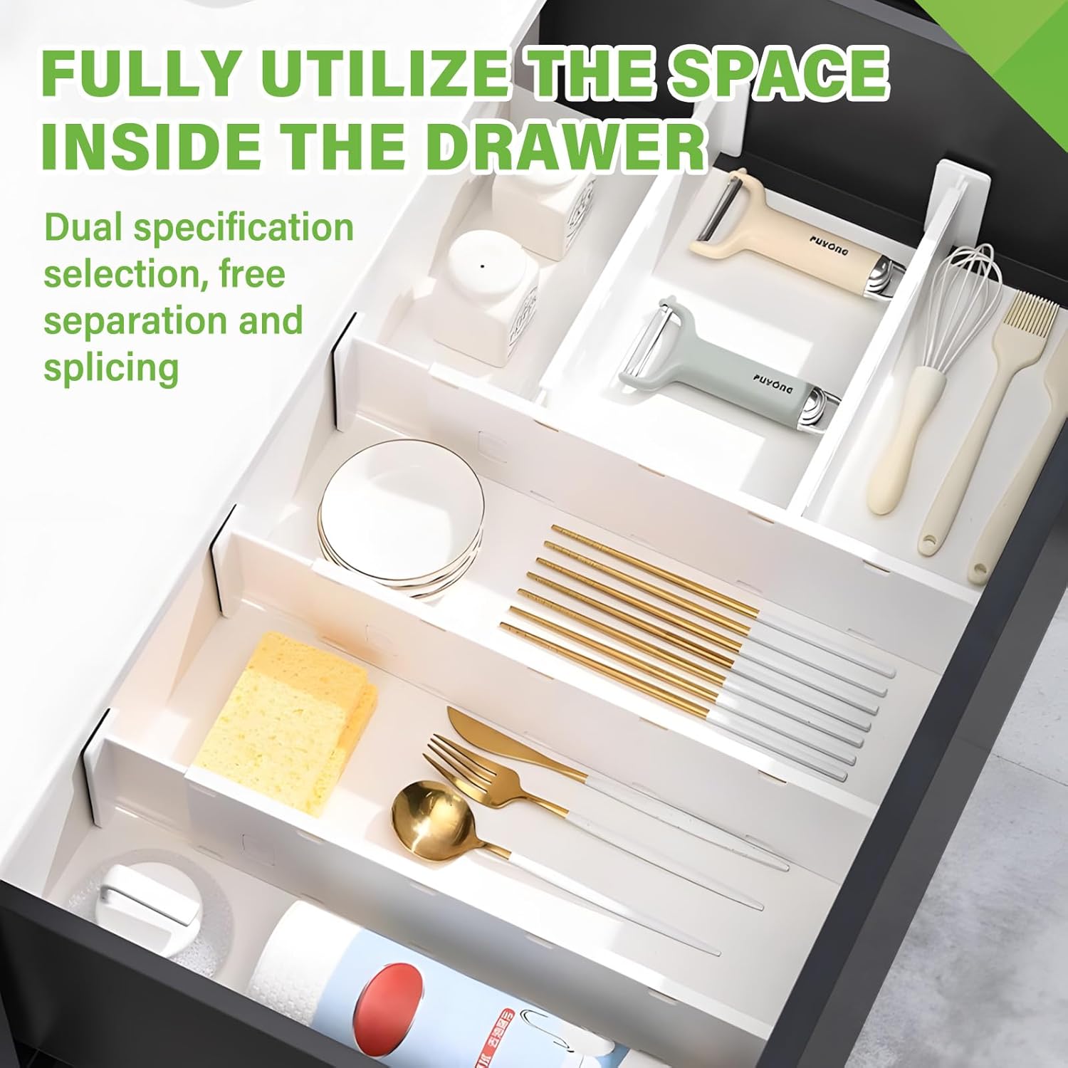 5 Pack Drawer Dividers 3.2" High Slim Organizers Expandable 10.8-17.9" Adjustable Separators for Shallow Drawers Kitchen Utensils Baby Clothes Underwear Storage-White(Short)