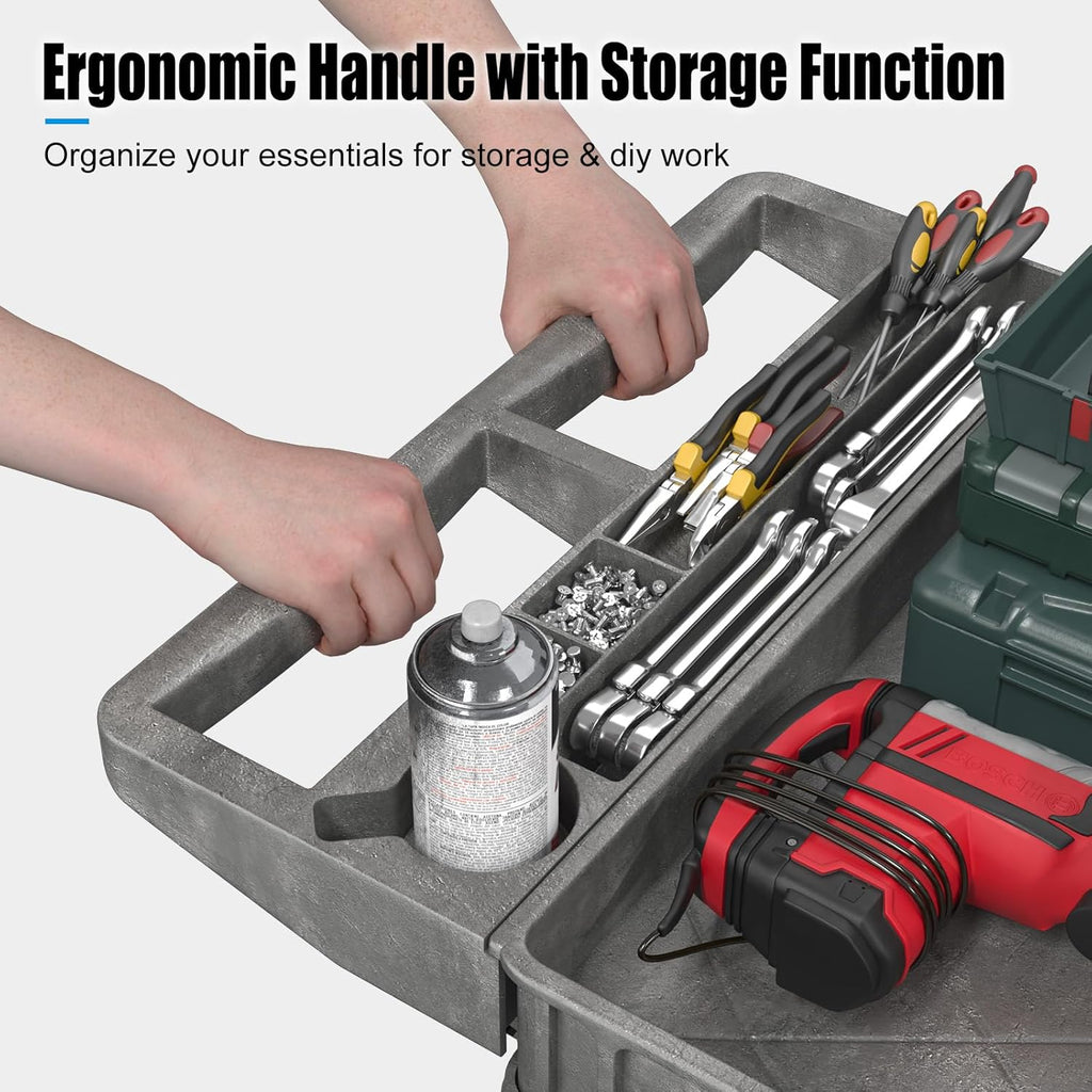 Heavy Duty Rolling Utility Cart with Wheels 2-Tier Utility Plastic Service Work Cart for Shop, Garage, Warehouse, Maintenance 550 lbs