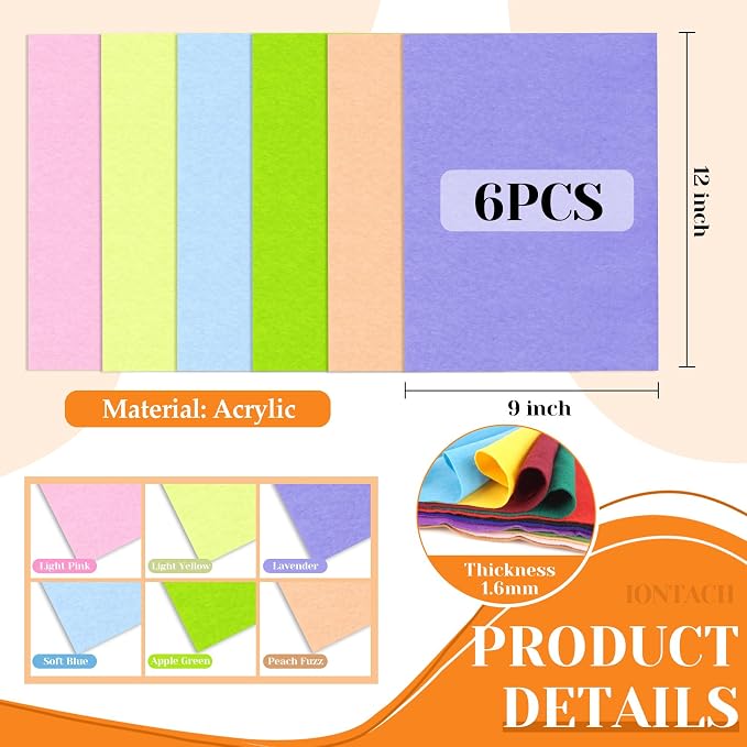 IONTACH 9" X 12" Soft Felt Sheets 1.6mm Thick | Felt Fabric - Image 3