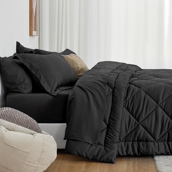 Love's cabin Twin Comforter Set Black, 5 Pieces Twin Bed in a Bag, All Season - Image 8