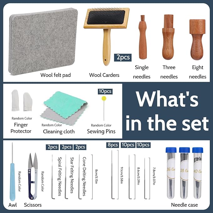 SOCNITC Needle Felting Kit Tools, Wooden Wool Carders, Felt Kit Supplies - Image 6