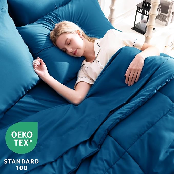 CozyLux King Size Comforter Set Teal, 7 Pieces Bed in a Bag, Teal Comforter - Image 3