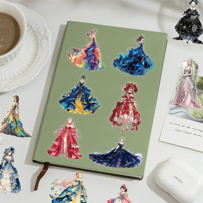 PET Transparent Princess Gown Stickers, Colorful Ball Gown Stickers Gift - Image 5