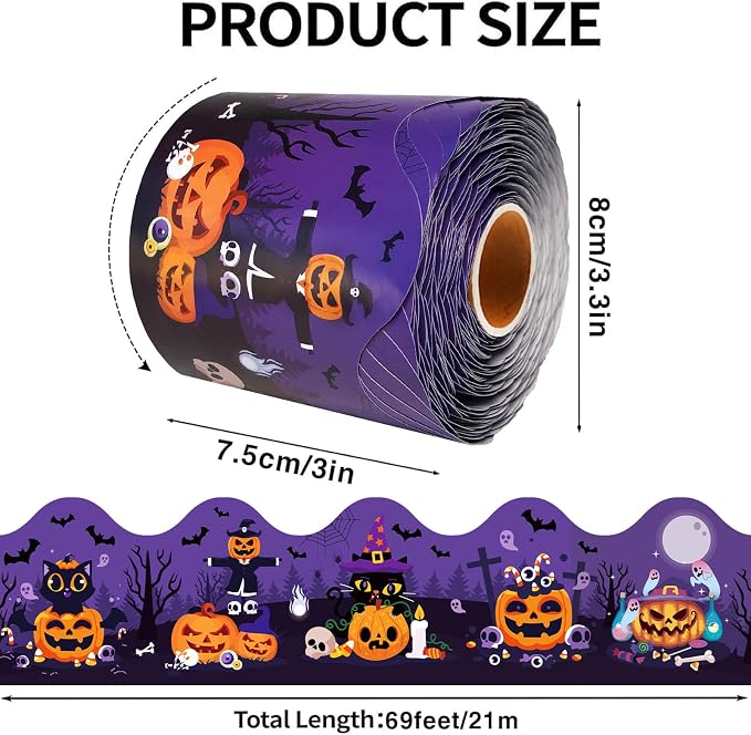 69Ft Halloween Bulletin Board Border Bat Ghost Pumpkin Cat Cobweb Funny - Image 2