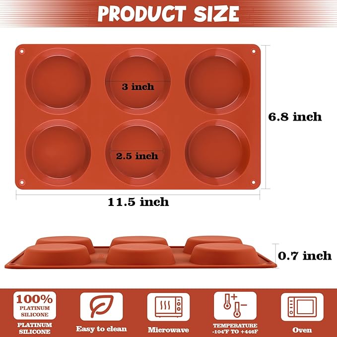 Sakolla 3 Pack Muffin Top Pans, 6 Cavities Silicone Egg Molds - Image 3