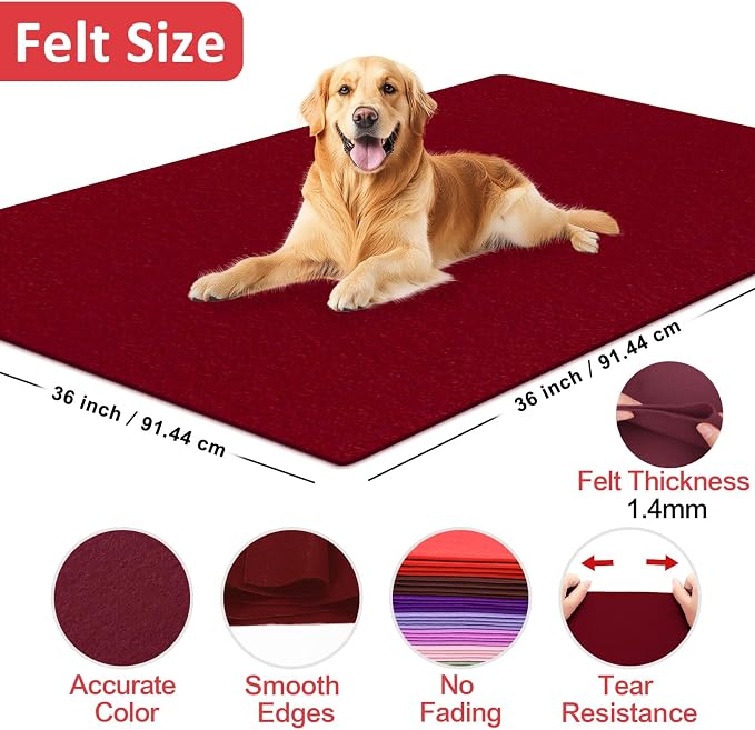 XSEINO Burgundy Large Felt Fabric 36" X 36 ", 1.4 mm Thick Soft Felt Fabric - Image 2