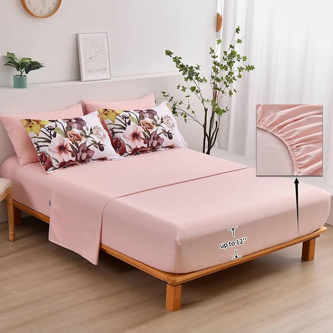 Luxudecor Floral Comforter Set Full Size 7 Piece, Blush Flower Bed in a Bag - Image 4