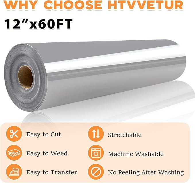 HTVVETUR Iron on Vinyl 12Inch by 60ft Heat Transfer Vinyl - Image 2