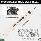 Thboxes 10 Pack Black & White Acrylic Paint Markers, Dual-Tip Acrylic Paint Pen - Image 2