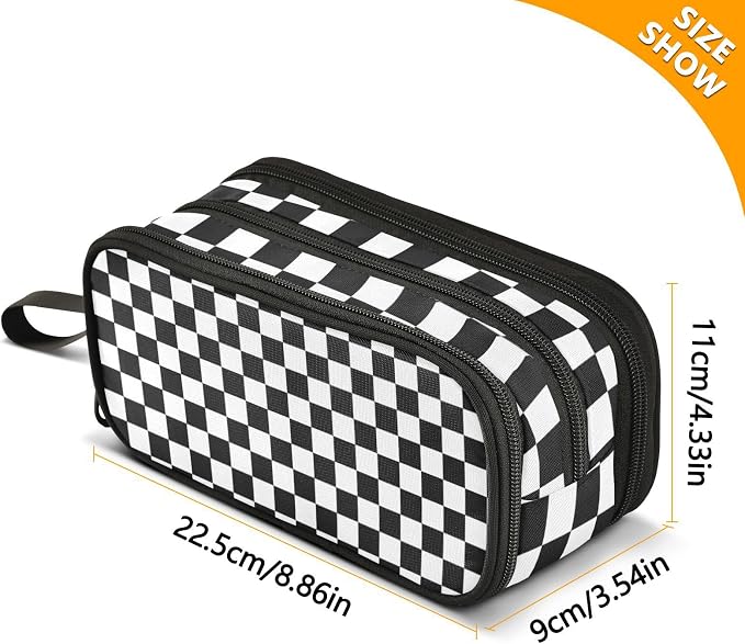 Black White Checkered Pencil Case Box Boys Girls Large Pencil Pouch Zipper - Image 6