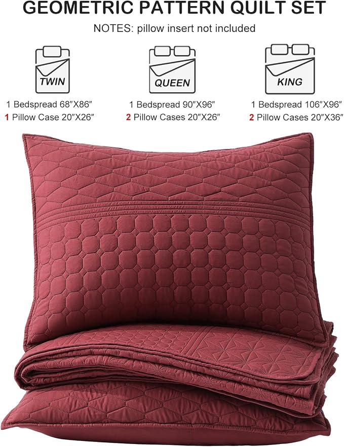 HORIMOTE HOME Burgundy Red Twin Size Quilt Set - Image 7
